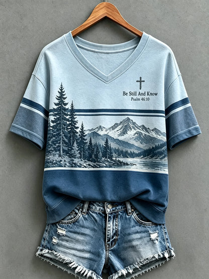 Women's Be Still And Know Psalm 46:10 Print Short-Sleeve Top