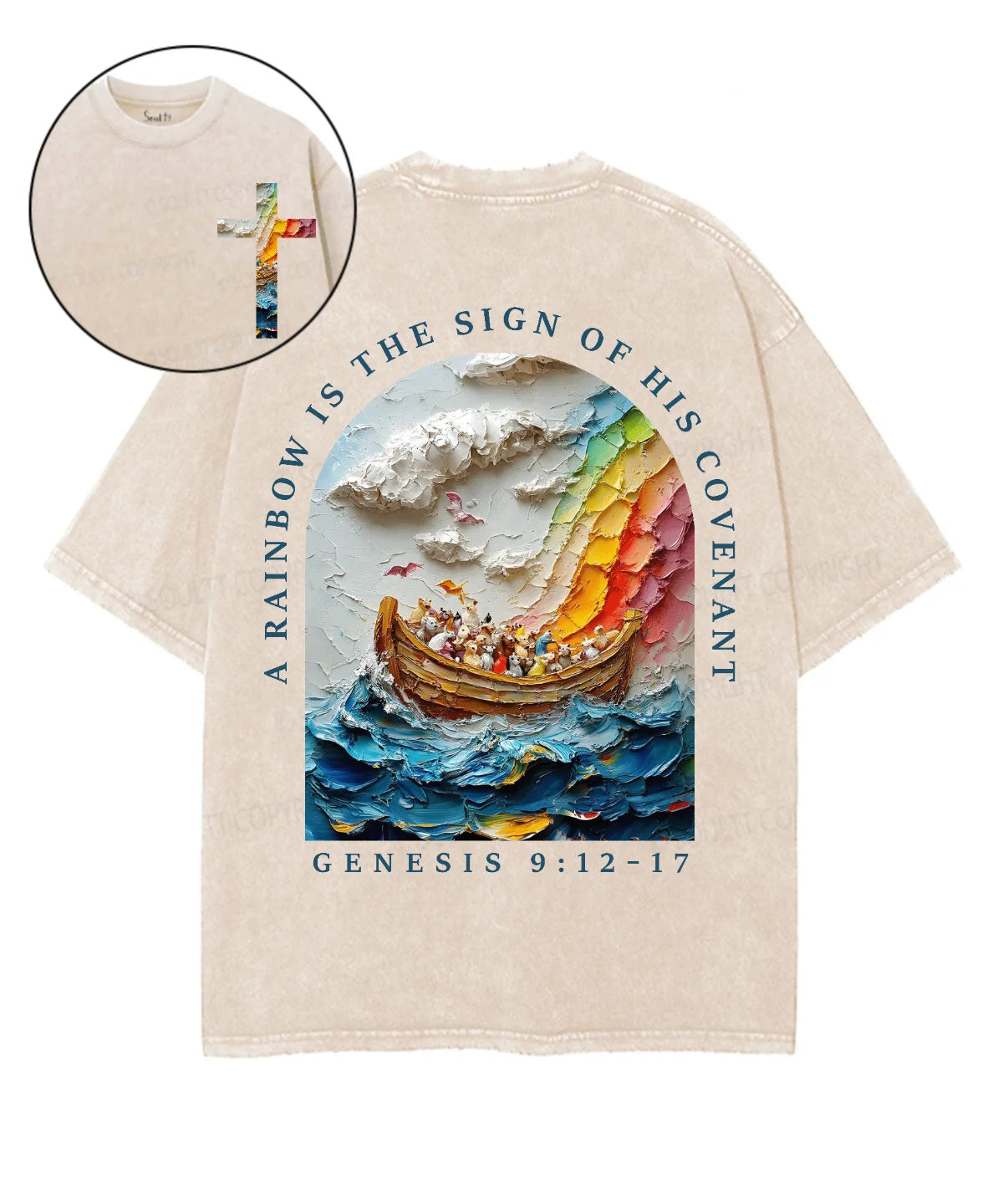 A Rainbow Is The Sign Double Sided Unisex Washed Christian T-shirt