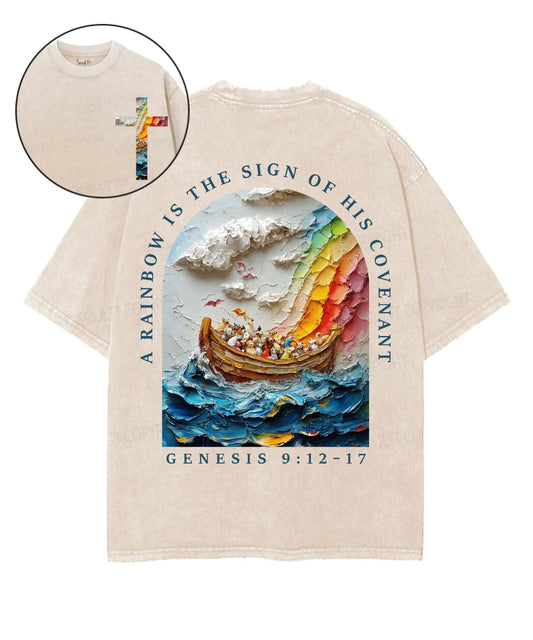 A Rainbow Is The Sign Double Sided Unisex Washed Christian T-shirt