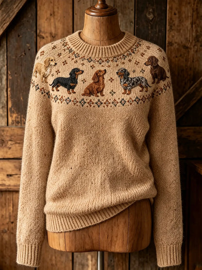 Women's cute puppy design casual long-sleeve sweater