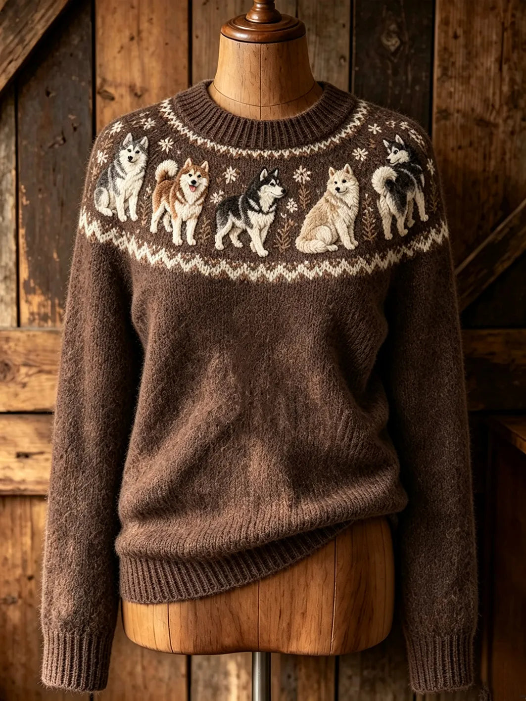 Women's cute puppy design casual long-sleeve sweater