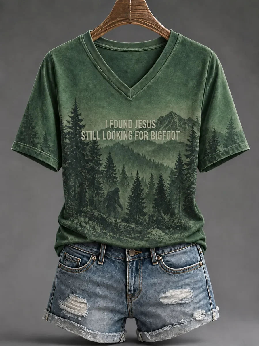 Women's "I Found Jesus, Still Looking for Bigfoot" Print T-Shirt