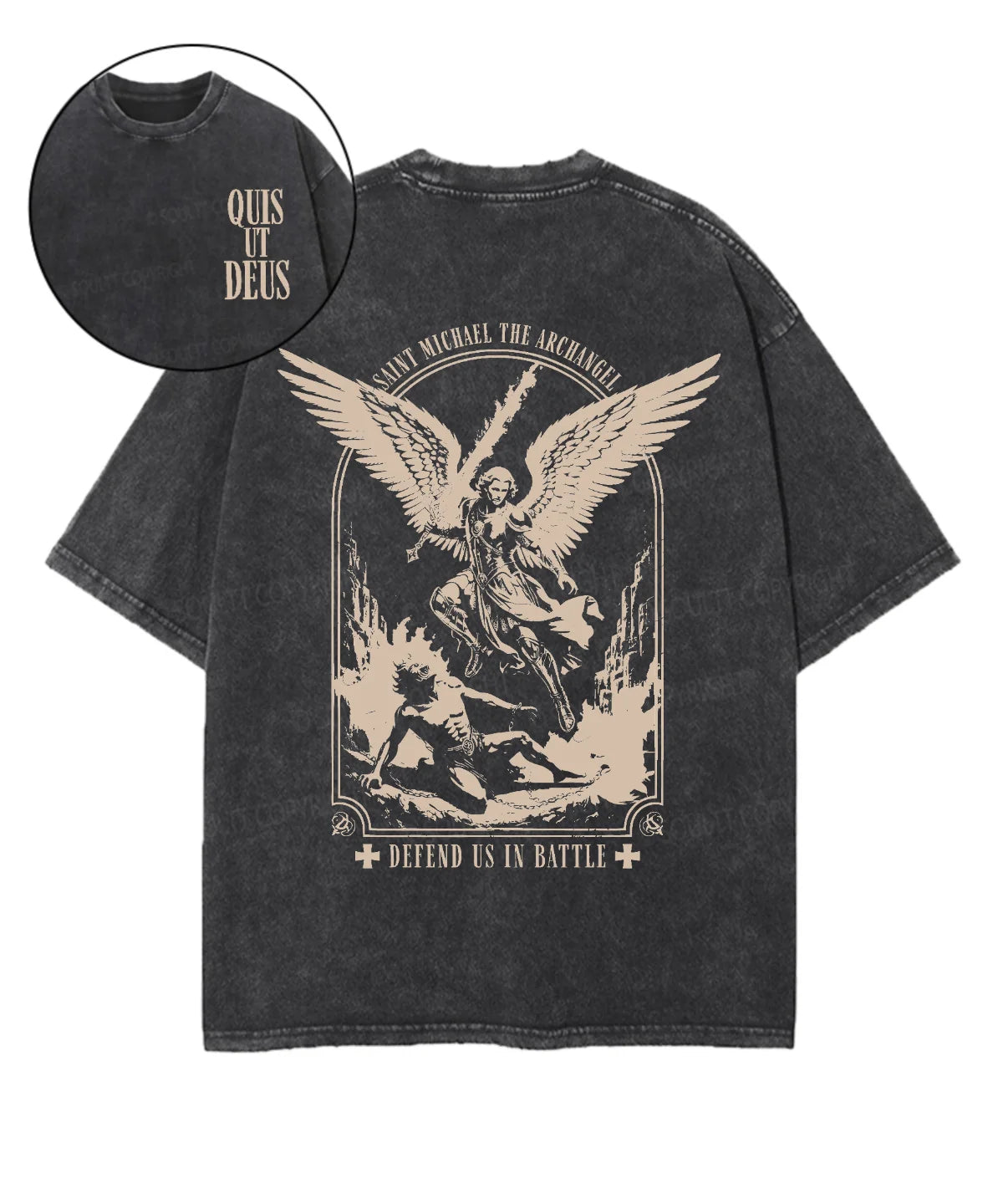Saint Michael The Archangel Double Sided Unisex Washed Christian T-shirt