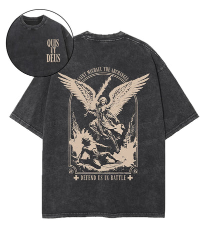 Saint Michael The Archangel Double Sided Unisex Washed Christian T-shirt