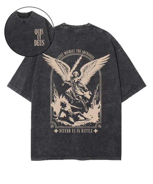 Saint Michael The Archangel Double Sided Unisex Washed Christian T-shirt