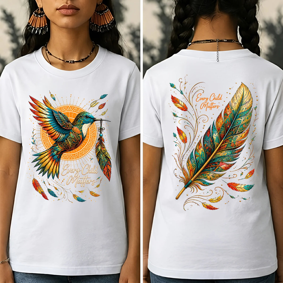 Hummingbird Remembrance Orange Shirt - Two Sides