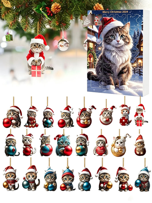 2026 Cats Advent Calendar, Advent Calendar 2026, Countdown for Cats Christmas 24 Days Christmas Advent Calendar with Hanging Decoration for Cats in 2D Acrylic（2D Acrylic Flat）