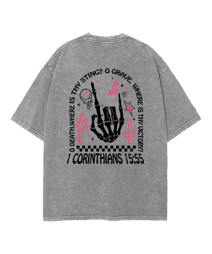 O Death Where Is Thy Sting Double Sided Washed Christian T-shirt