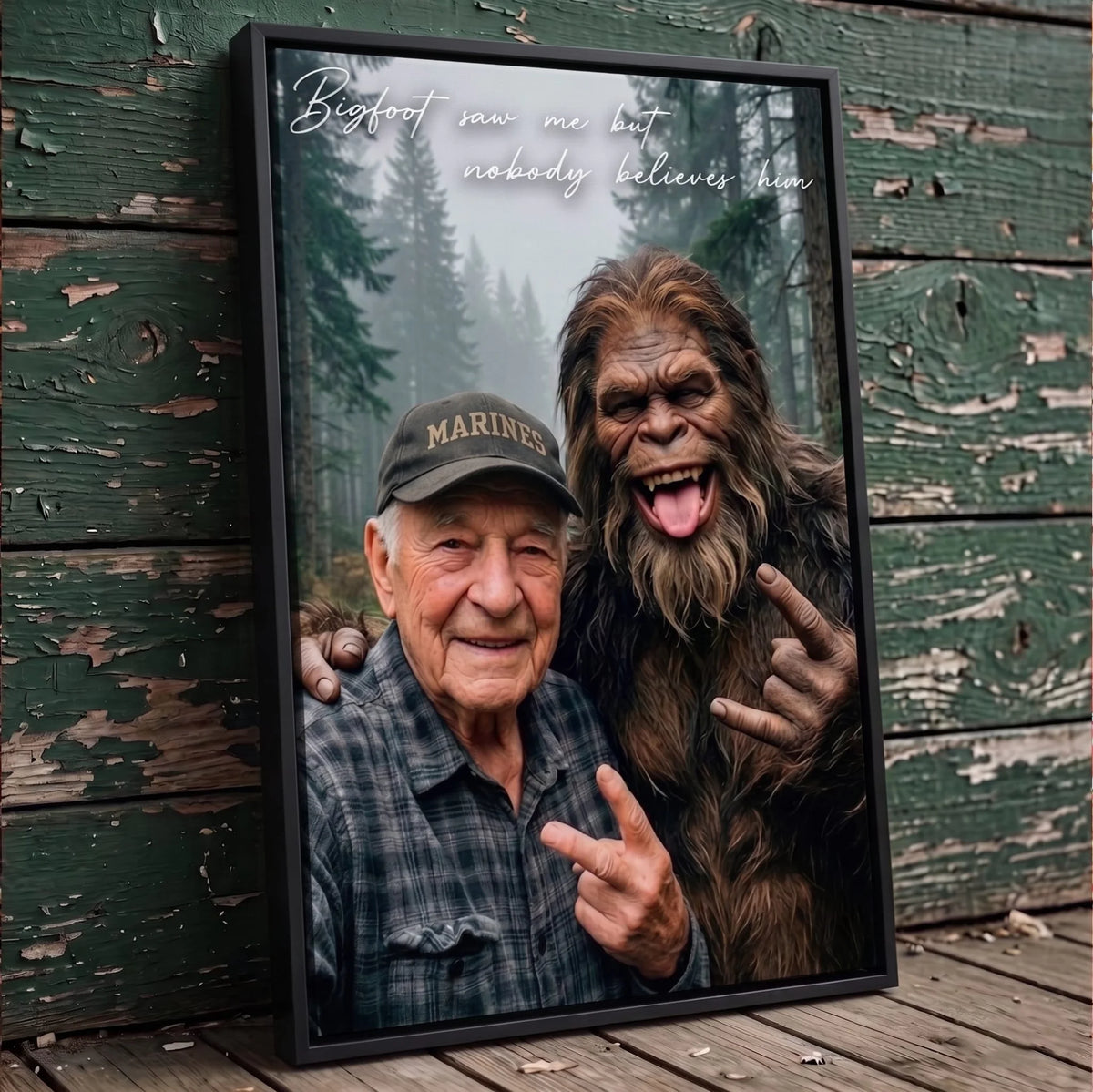 Custom Bigfoot Selfie Poster - Personalized Funny Photo Gift - Caught Hanging With A Legend