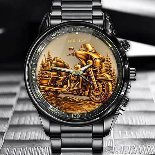 Custom Motorcycle Watch - Personalized Name Gift For Bikers - Ride Free, Live Loud