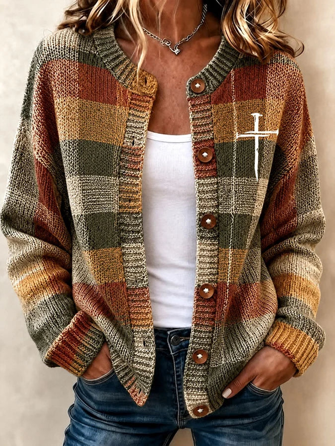 Women's Cross-Print Knit Cardigan