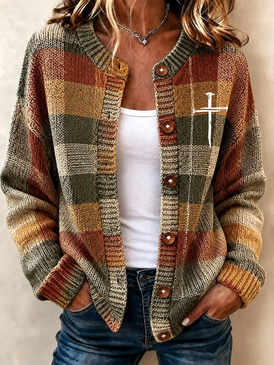 Women's Cross-Print Knit Cardigan