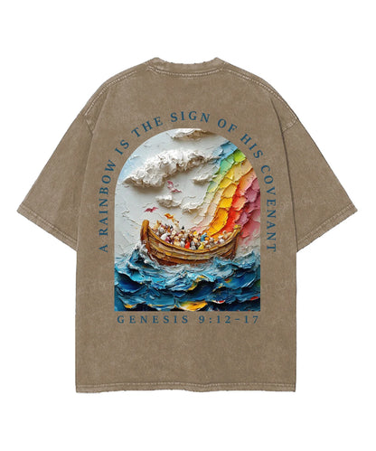 A Rainbow Is The Sign Double Sided Unisex Washed Christian T-shirt
