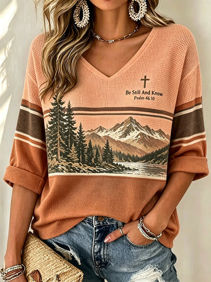 Women's Be Still And Know Psalm 46:10 Print Waffle-Knit Top