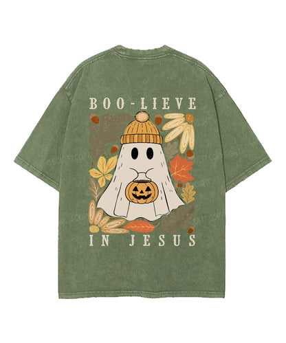 Boolieve In Jesus Double Sided Unisex Washed Christian T-shirt