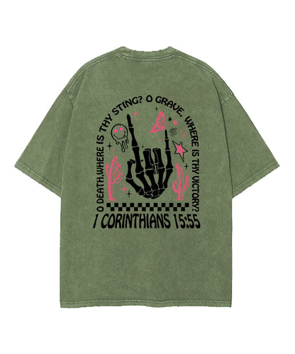 O Death Where Is Thy Sting Double Sided Washed Christian T-shirt