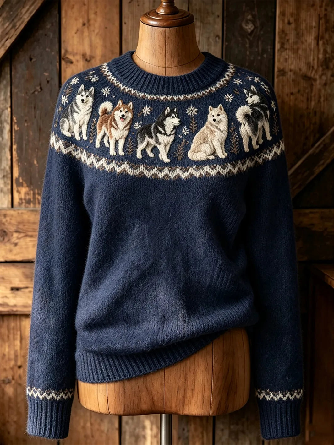Women's cute puppy design casual long-sleeve sweater