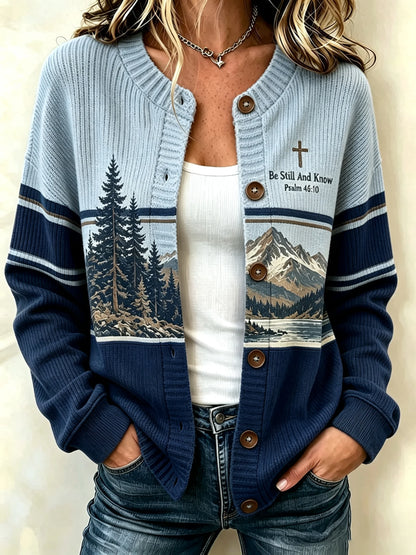 Women's Be Still And Know Psalm 46:10 Print Knit Cardigan