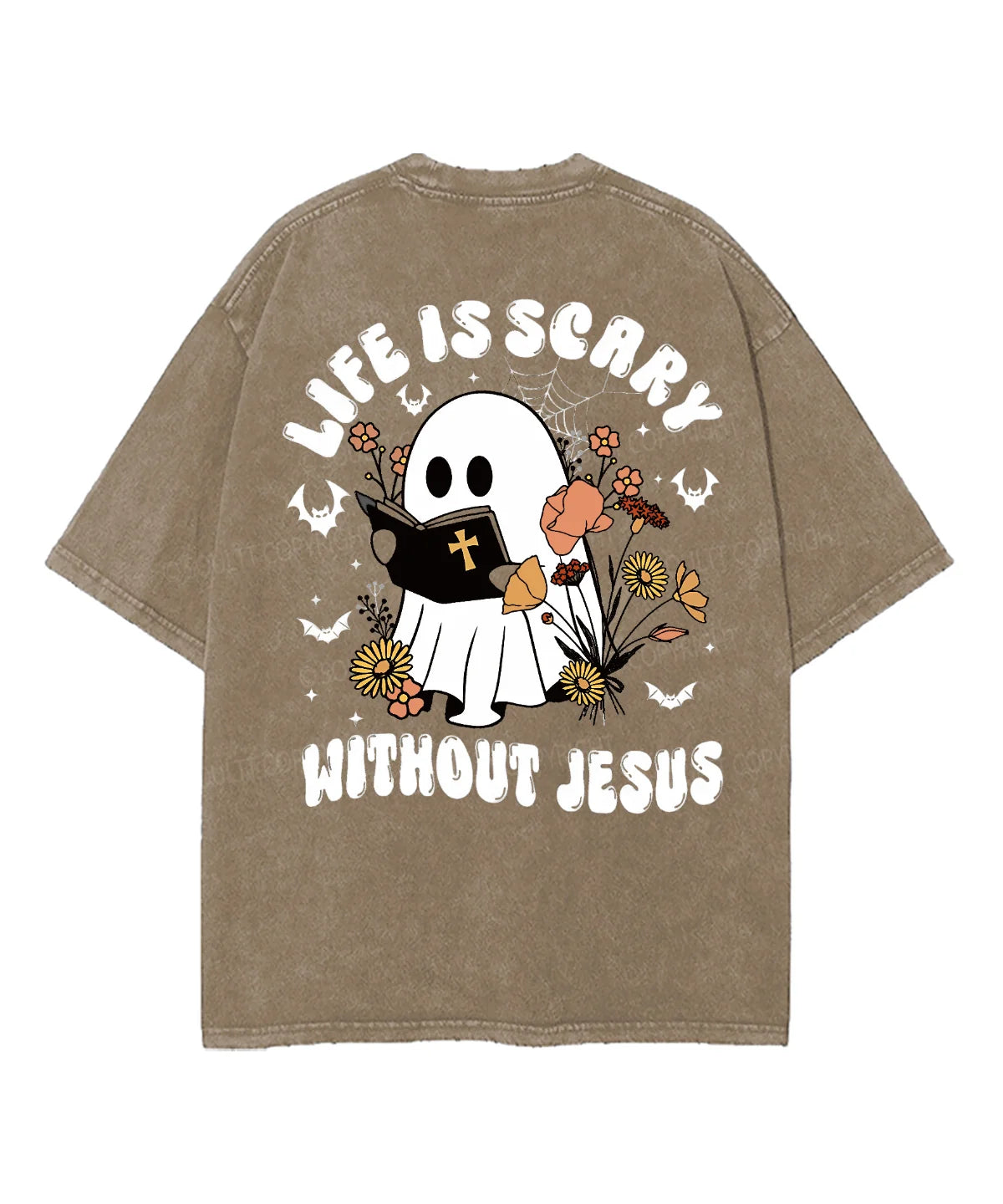 Life Is Scary Without Jesus Double Sided Unisex Washed Christian T-shirt