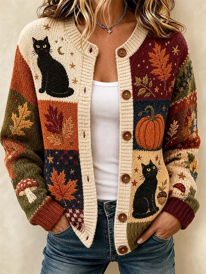 Women'S Casual Maple Leaf Knit Cardigan