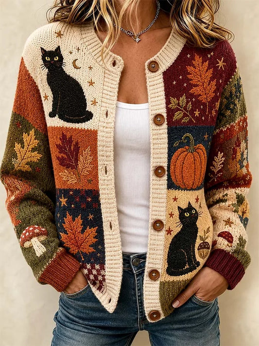 Women'S Casual Maple Leaf Knit Cardigan