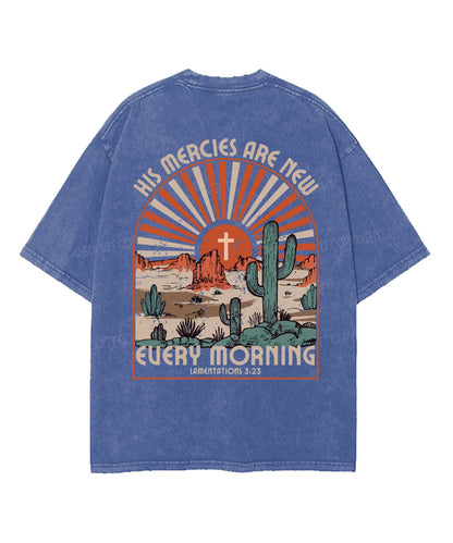 His Mercies Are New Double Sided Washed Christian T-shirt