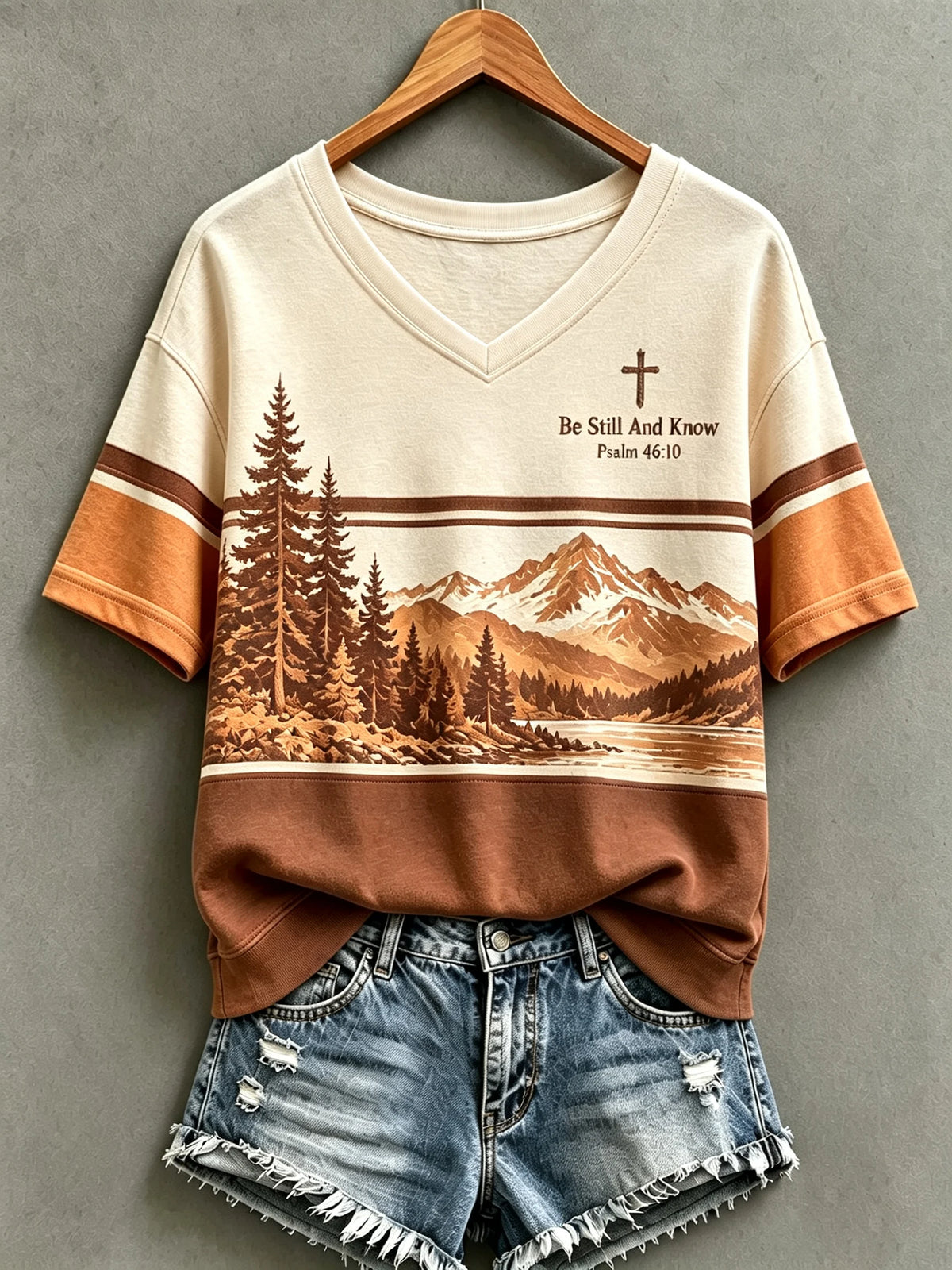 Women's Be Still And Know Psalm 46:10 Print Short-Sleeve Top