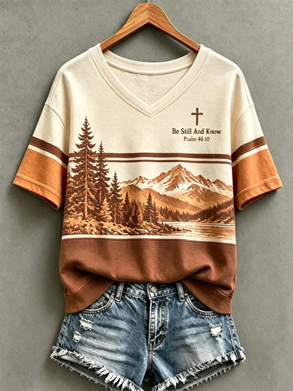 Women's Be Still And Know Psalm 46:10 Print Short-Sleeve Top