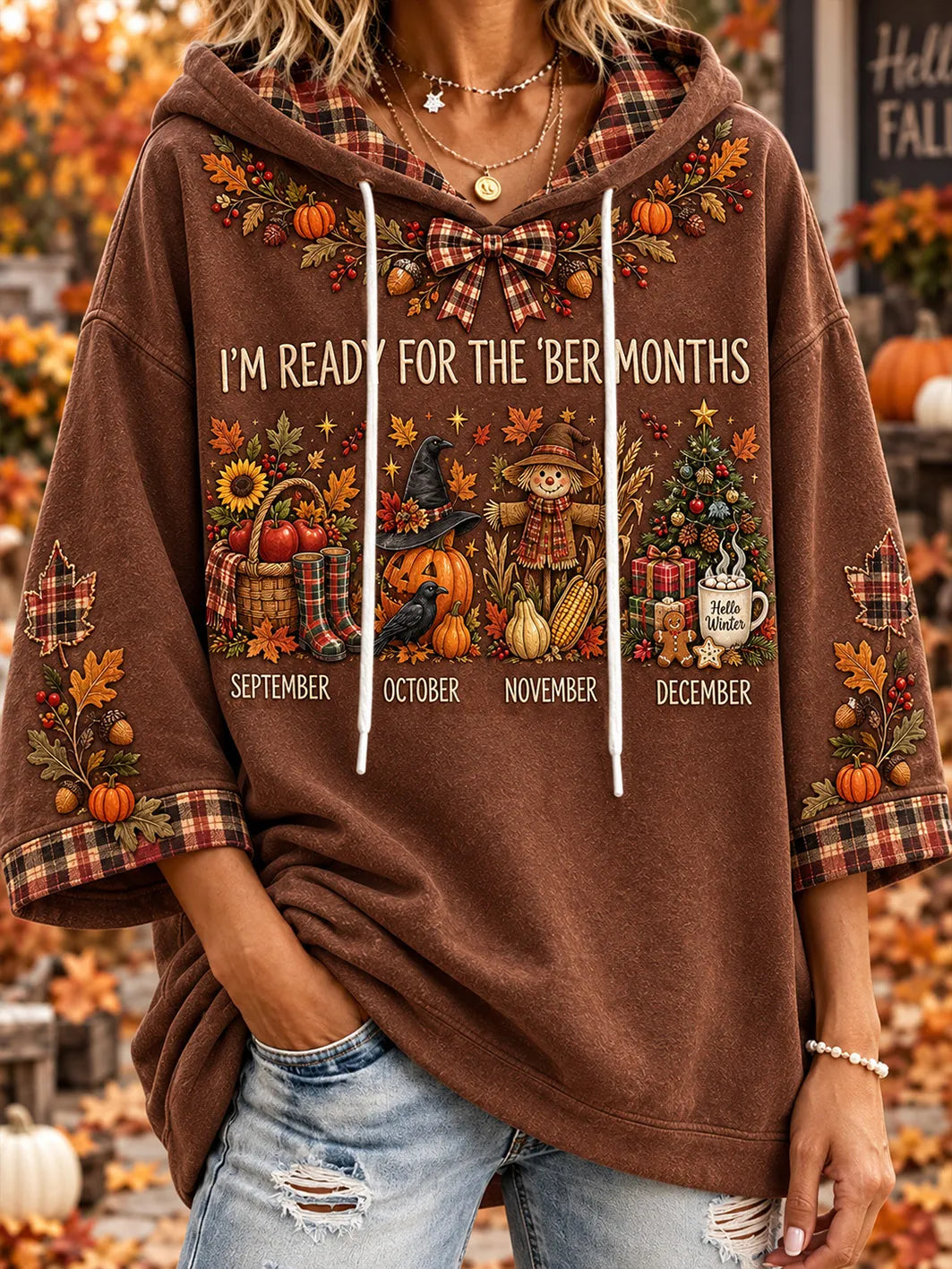 Women's autumn and winter theme pattern design casual hoodie
