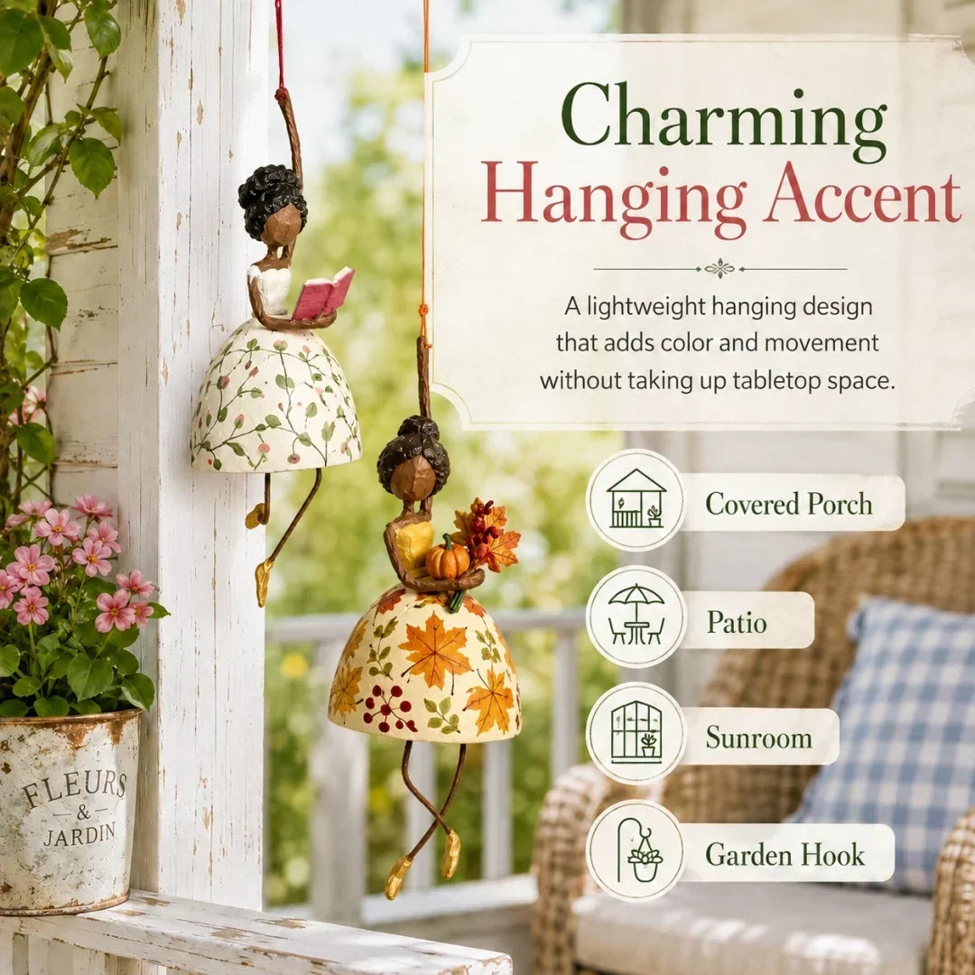 🌸 Hand-Painted Dancing Lady Hanging Ornament — Whimsical Folk Art That Danced Off the Page | Handcrafted Floral Bell-Skirt, Wire Legs & Little Songbird Charm | Charming Decor for Porch, Sunroom, Nursery & Reading Nook