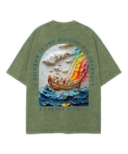 A Rainbow Is The Sign Double Sided Unisex Washed Christian T-shirt
