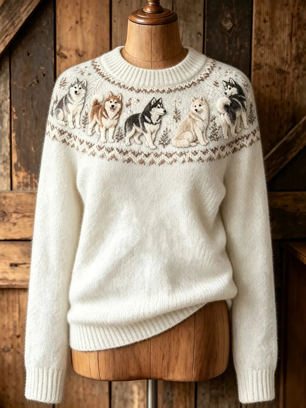 Women's cute puppy design casual long-sleeve sweater