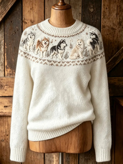 Women's cute puppy design casual long-sleeve sweater