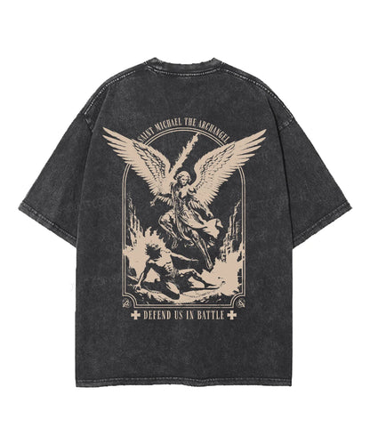 Saint Michael The Archangel Double Sided Unisex Washed Christian T-shirt