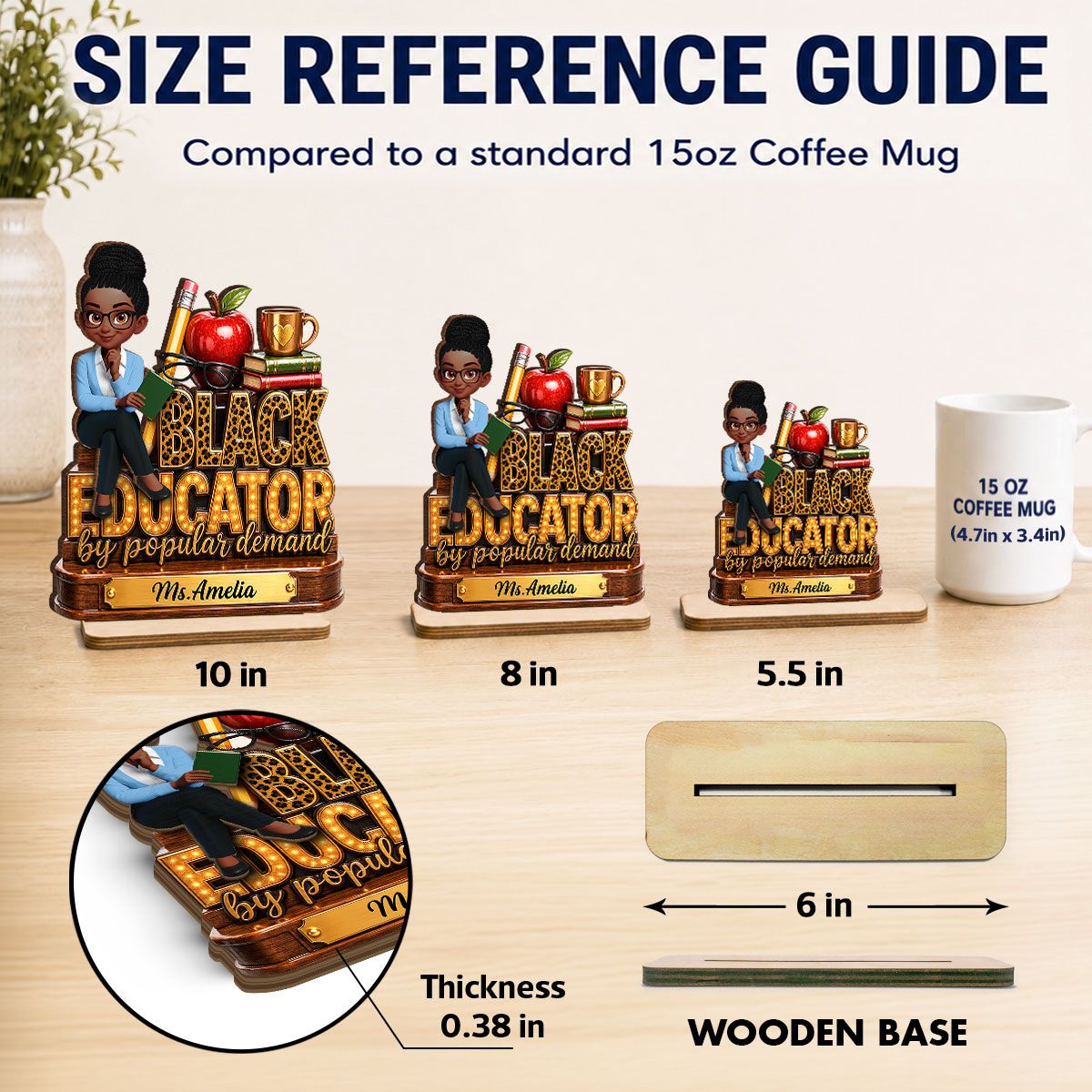 Black Educator by Popular Demand - Personalized 2-Layered Wooden Plaque - Back to School Decor for Teacher