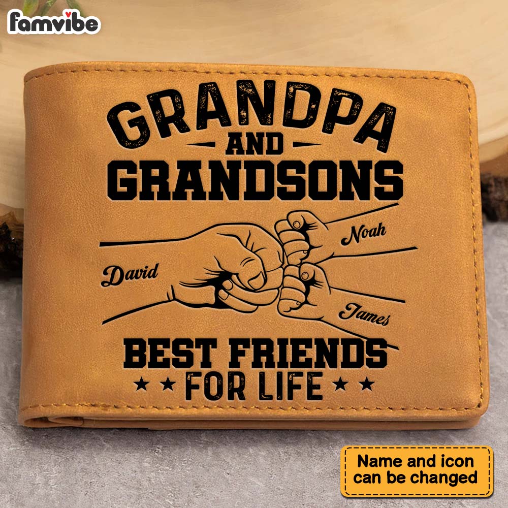 Personalized Gift For Grandpa, Grandson Friends For Life Leather Wallet 37951