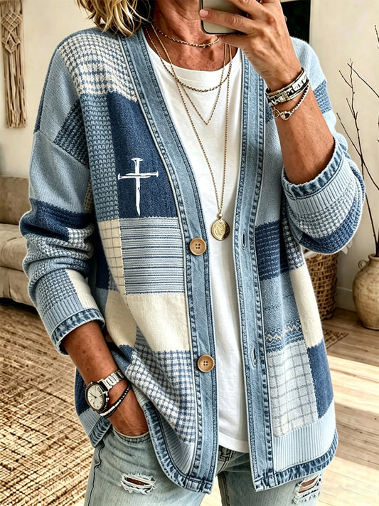Women's "Faith" Print Knit Cardigan