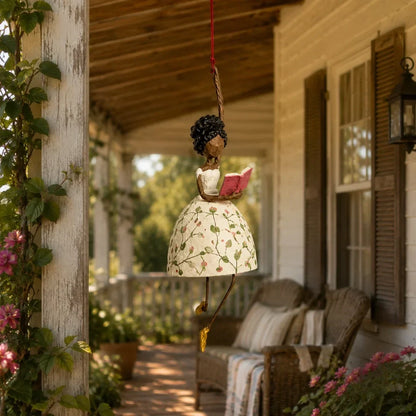 🌸 Hand-Painted Dancing Lady Hanging Ornament — Whimsical Folk Art That Danced Off the Page | Handcrafted Floral Bell-Skirt, Wire Legs & Little Songbird Charm | Charming Decor for Porch, Sunroom, Nursery & Reading Nook