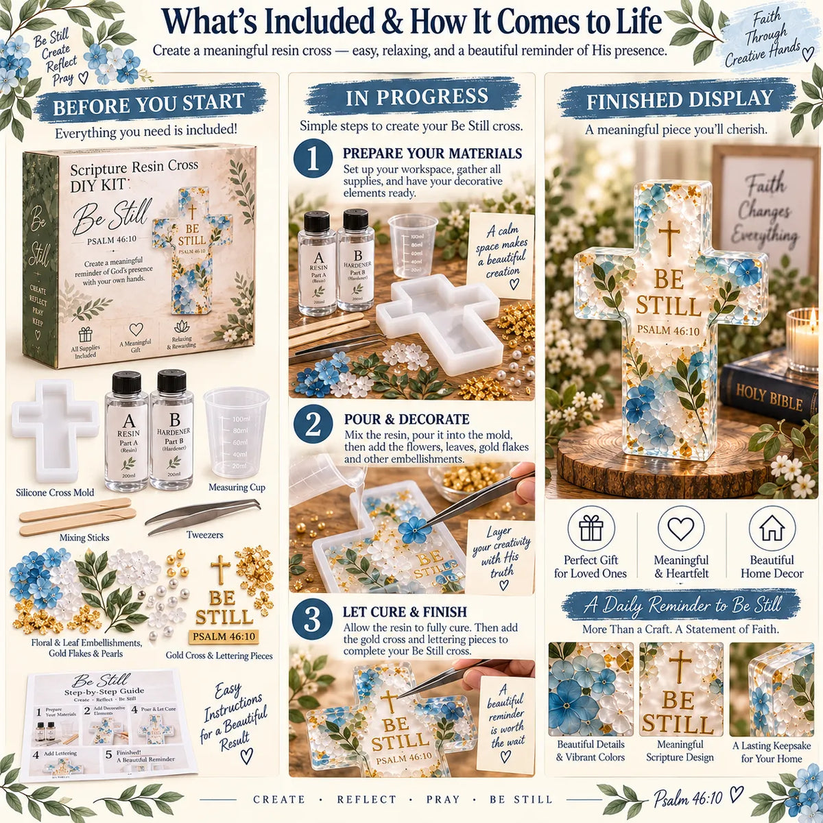 ✝️Psalm 46:10 - Be Still Scripture Resin Cross DIY Kit 