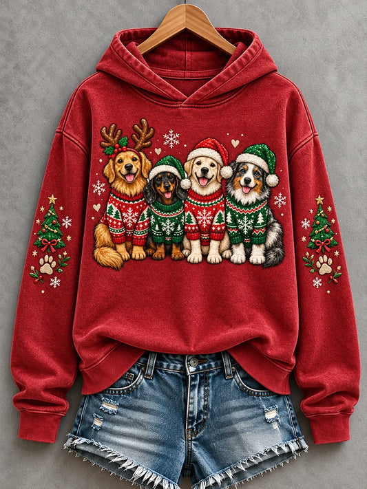 Women's We Woof You A Merry Christmas Dogs Print Dog Lovers Casual Hoodie
