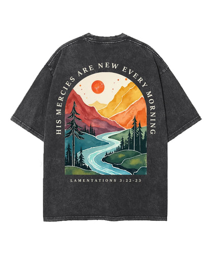 His Mercies Are New Every Morning Double Sided Unisex Washed Christian T-shirt