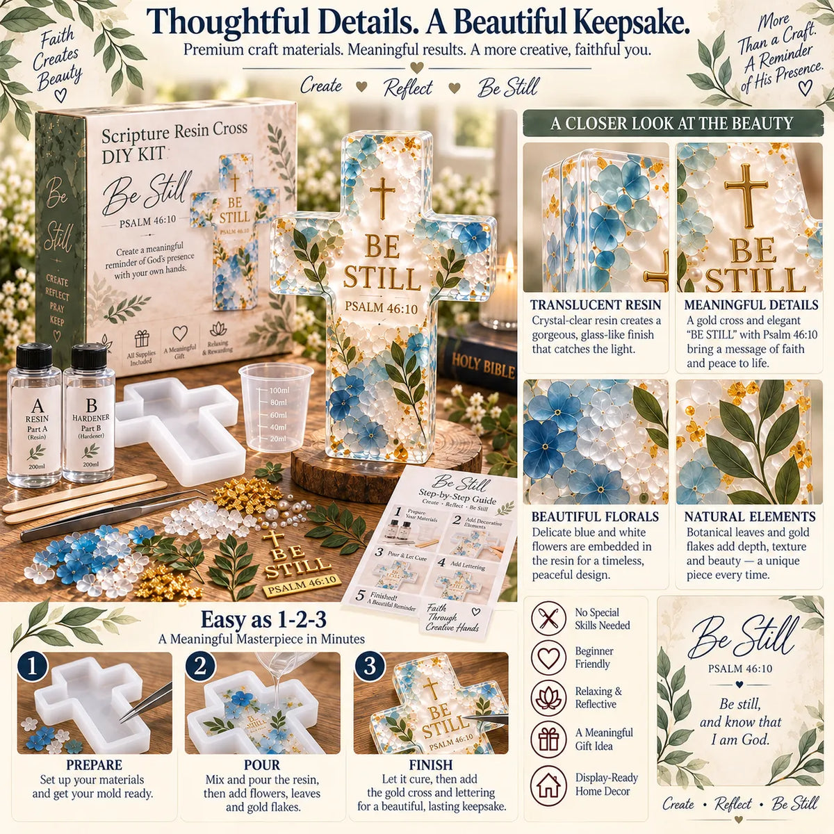 ✝️Psalm 46:10 - Be Still Scripture Resin Cross DIY Kit 