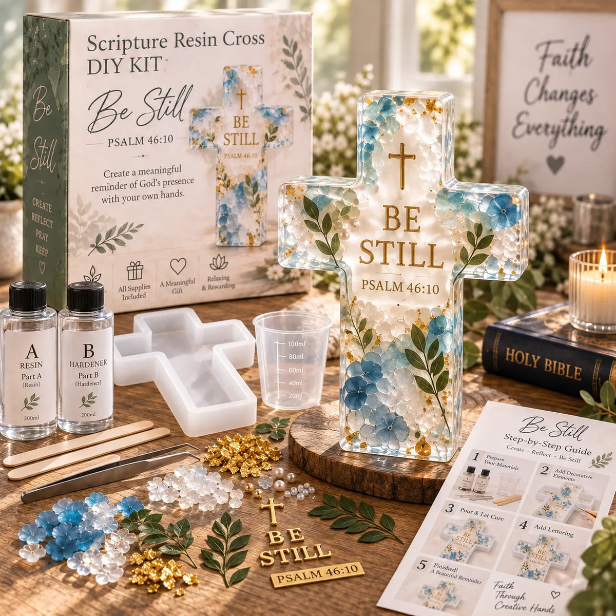 ✝️Psalm 46:10 - Be Still Scripture Resin Cross DIY Kit 