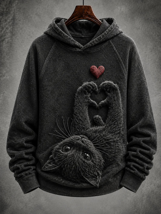 Women's Vintage Cat Print Hoodie