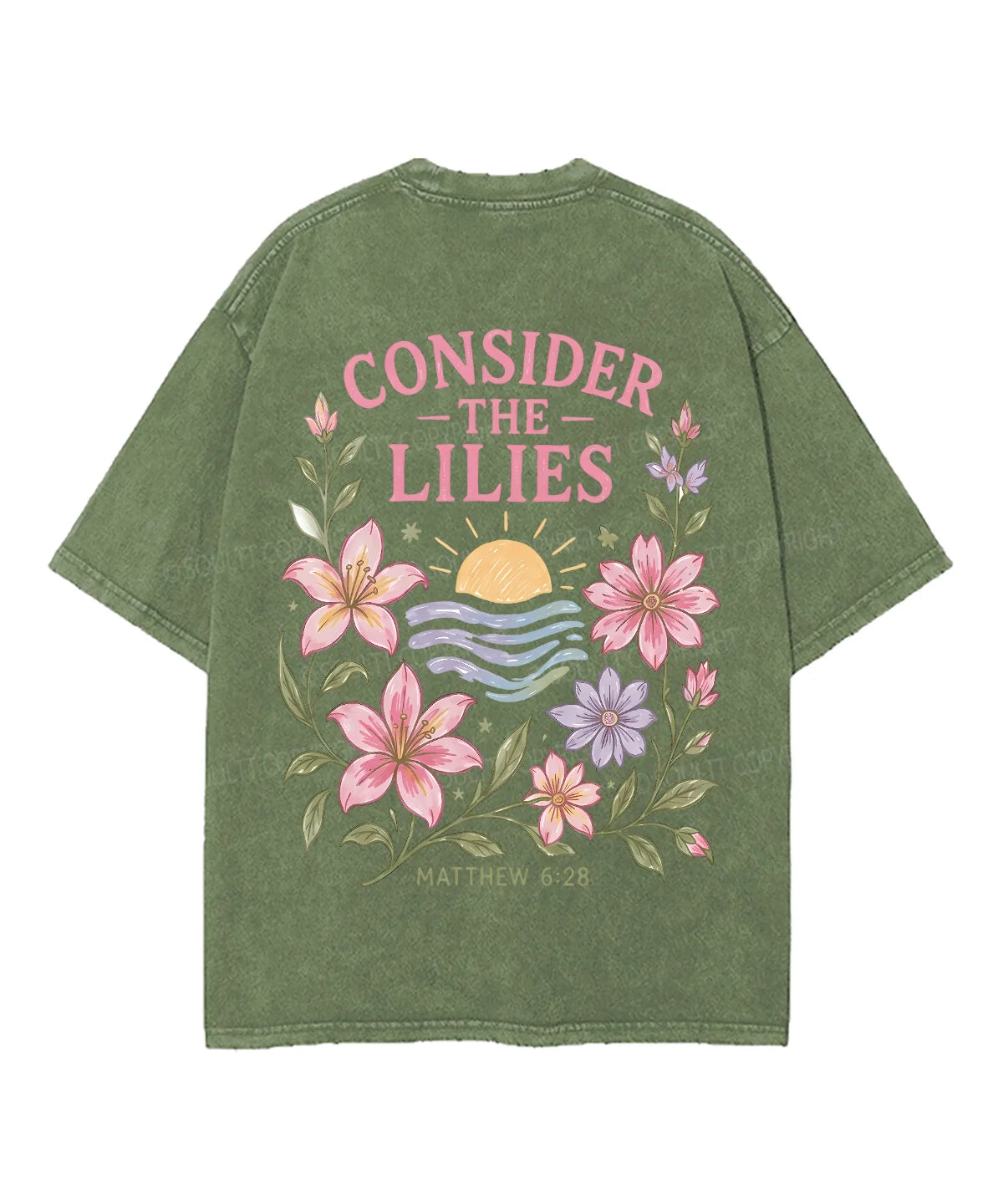 Consider The Lilies　 Double Sided Unisex Washed Christian T-shirt