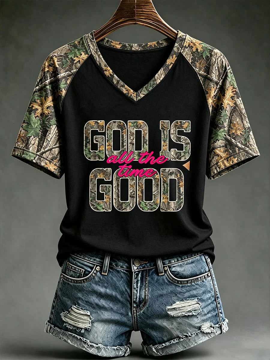Women's God Is Good All The Time Print Casual T-shirt