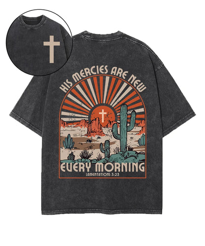 His Mercies Are New Double Sided Washed Christian T-shirt