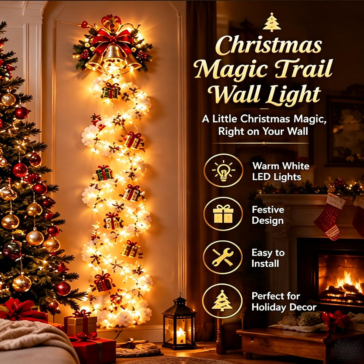 Christmas Magic Trail Wall Light – Warm White LED Holiday Wall Decor
