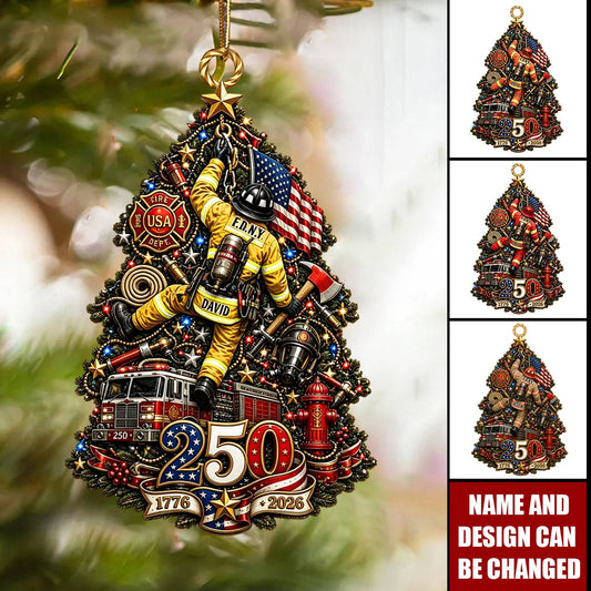 Firefighter 250th Anniversary USA Ornament - Personalized Christmas Gifts - 1