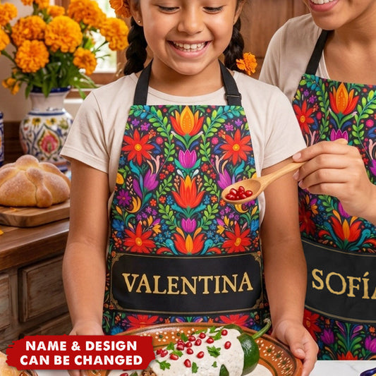 Mexican Cinco De Mayo Floral Fiesta Dia De Los Muertos - Personalized Apron - 1